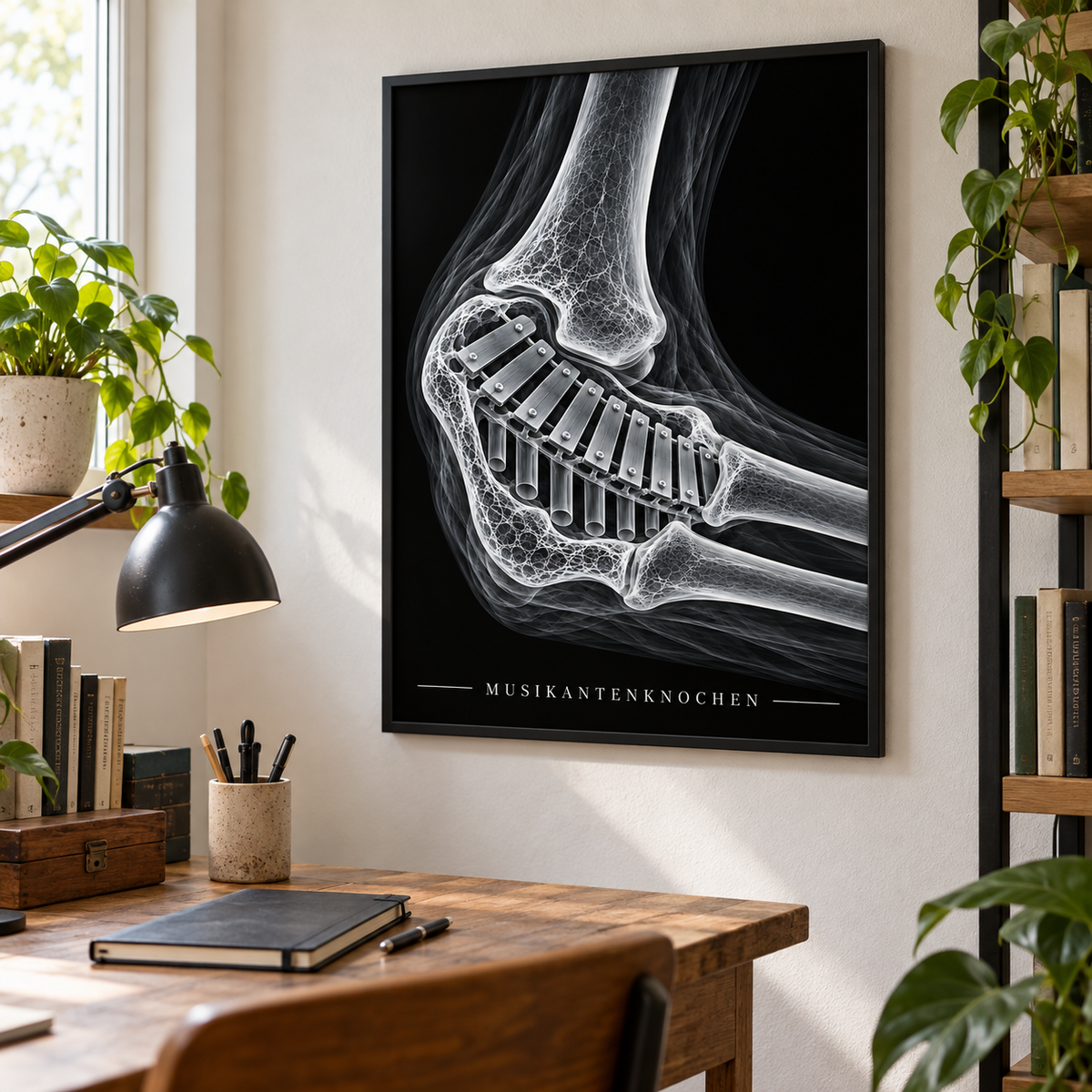 Musikantenknochen – Xylophon – gerahmtes Wandbild im Arbeitszimmer