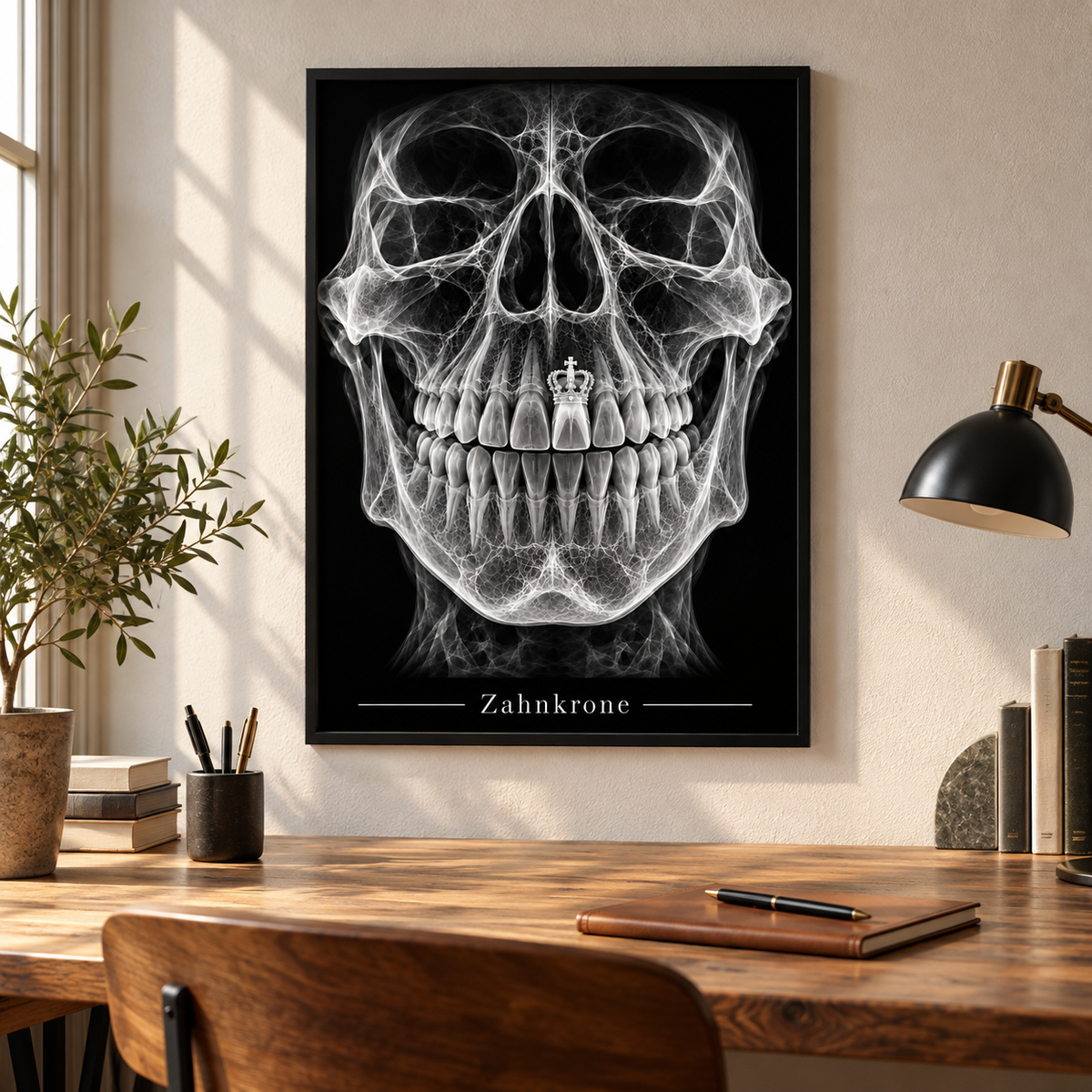 Zahnkrone – gerahmtes Wandbild im Arbeitszimmer