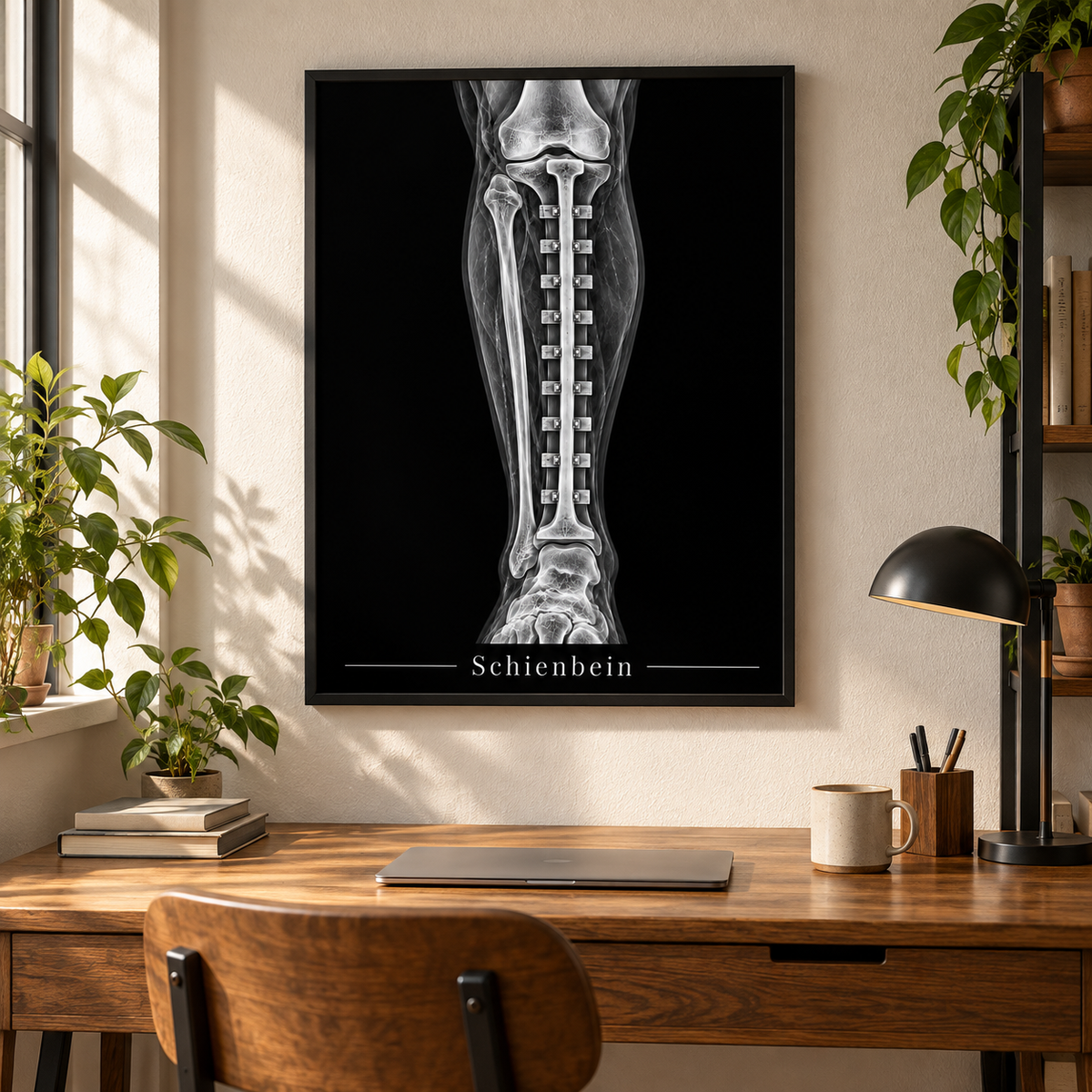 Schienbein – gerahmtes Wandbild im Arbeitszimmer