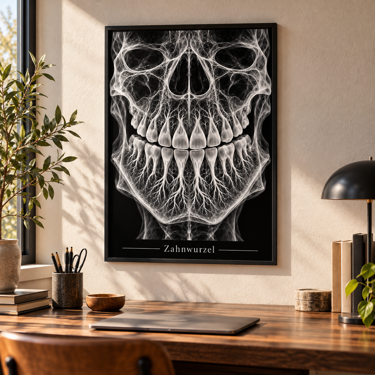 Zahnwurzel – gerahmtes Wandbild im Arbeitszimmer