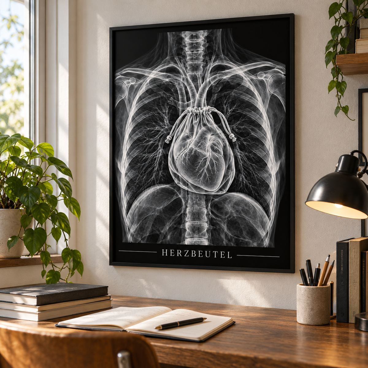 Herzbeutel – gerahmtes Wandbild im Arbeitszimmer