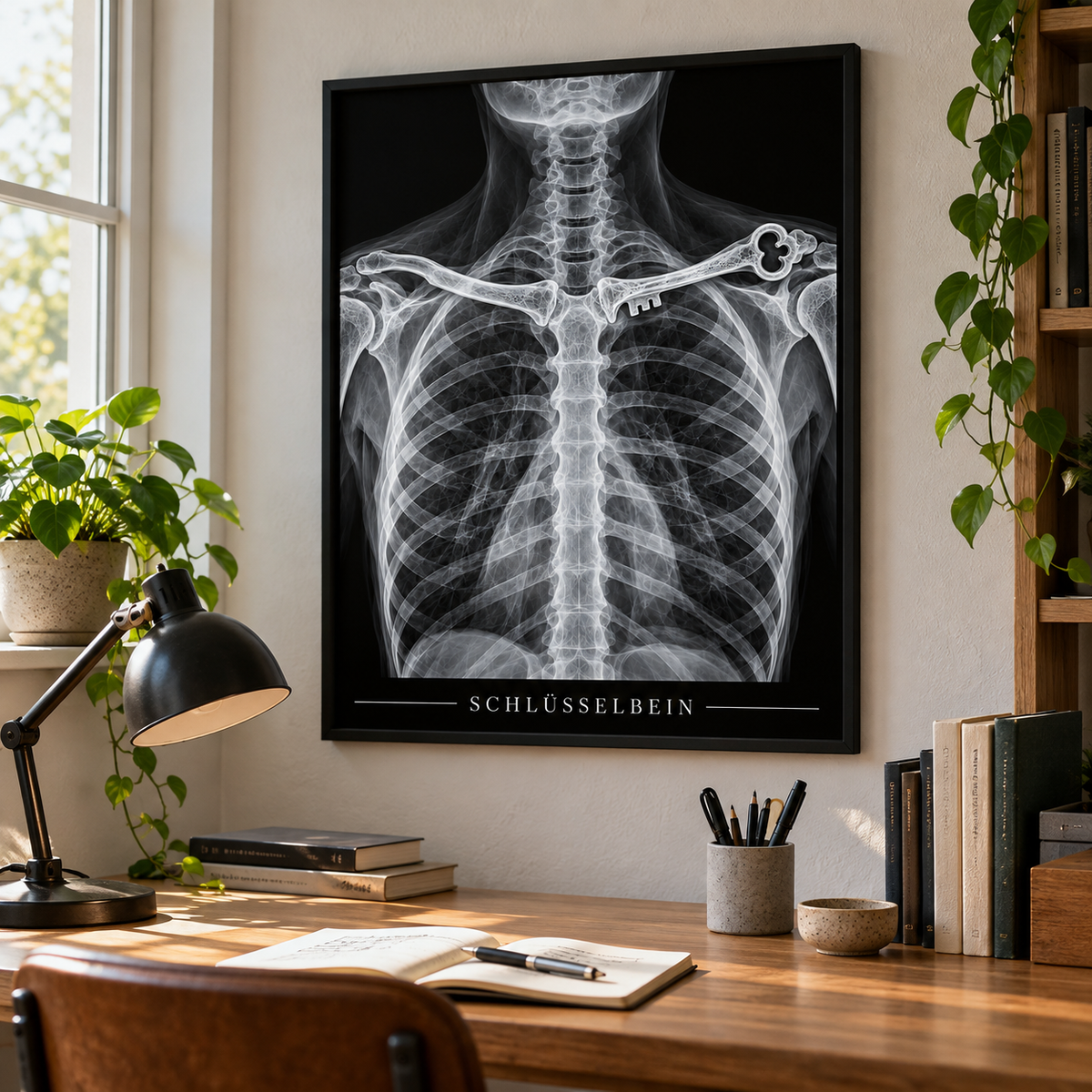 Schlüsselbein – gerahmtes Wandbild im Arbeitszimmer
