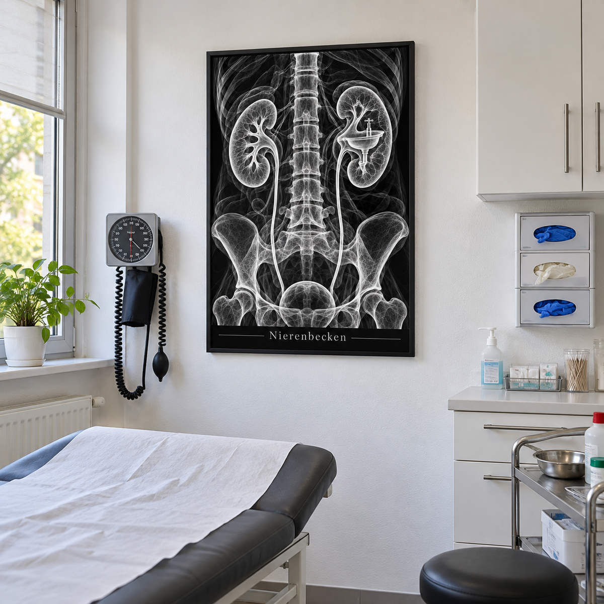 Nierenbecken – gerahmtes Wandbild im Behandlungszimmer