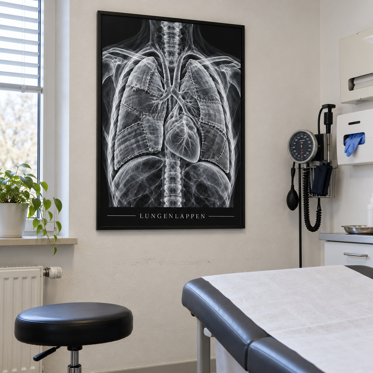 Lungenlappen – Patchwork – gerahmtes Wandbild im Behandlungszimmer