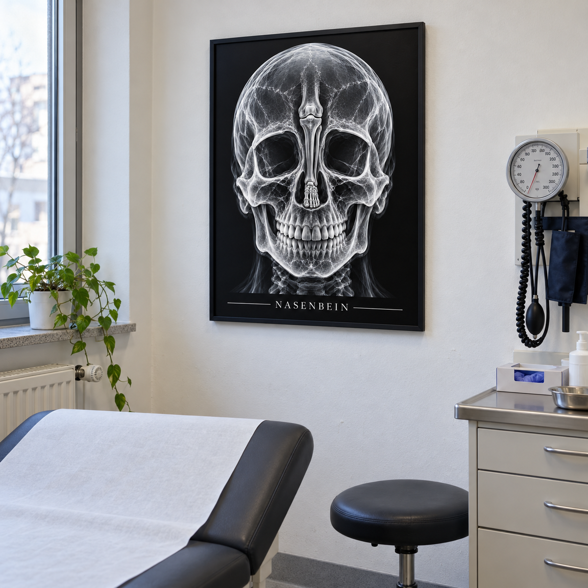 Nasenbein – gerahmtes Wandbild im Behandlungszimmer