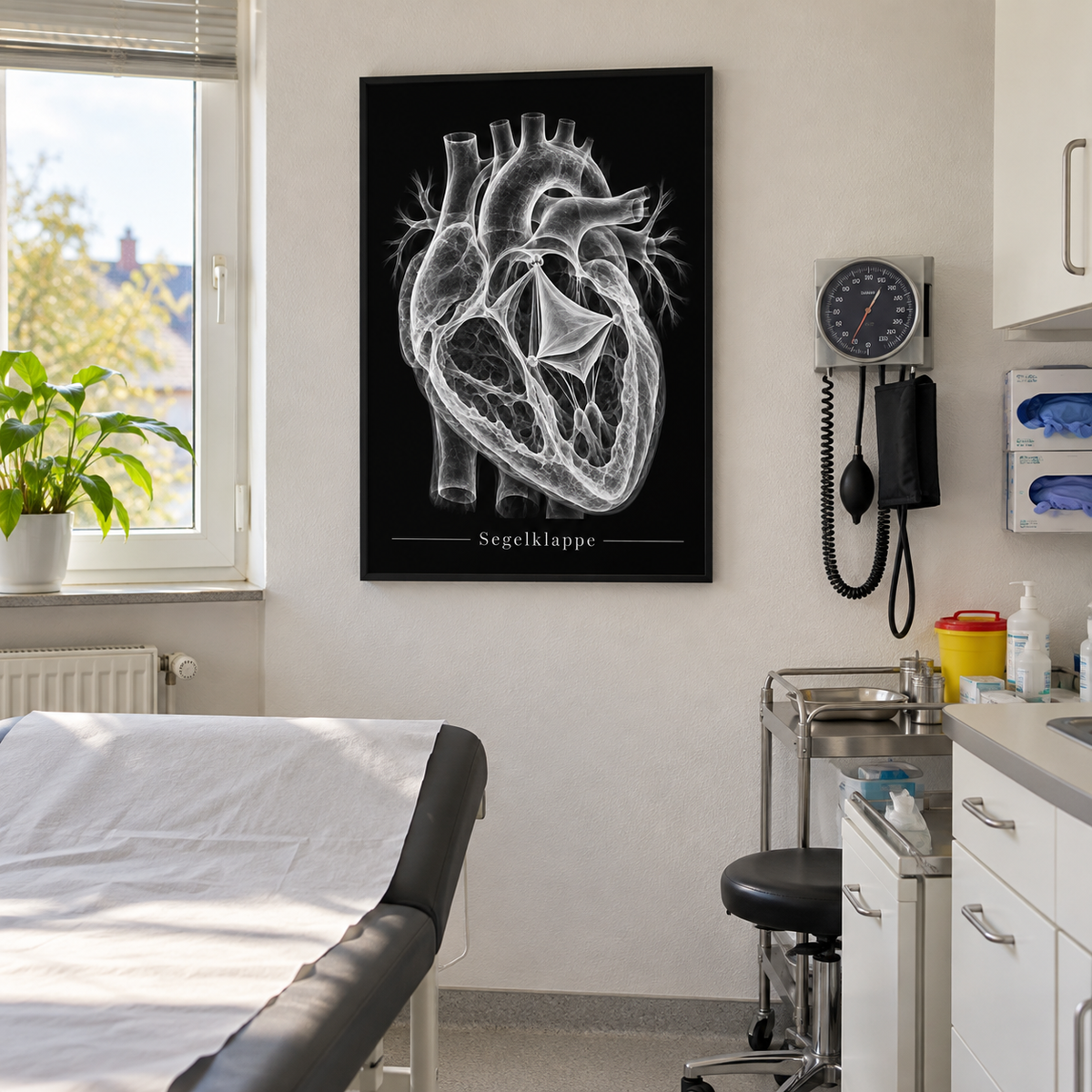 Segelklappe – gerahmtes Wandbild im Behandlungszimmer