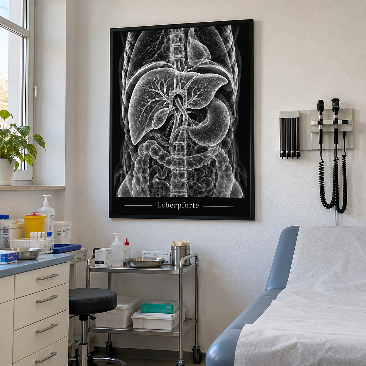 Leberpforte – gerahmtes Wandbild im Behandlungszimmer
