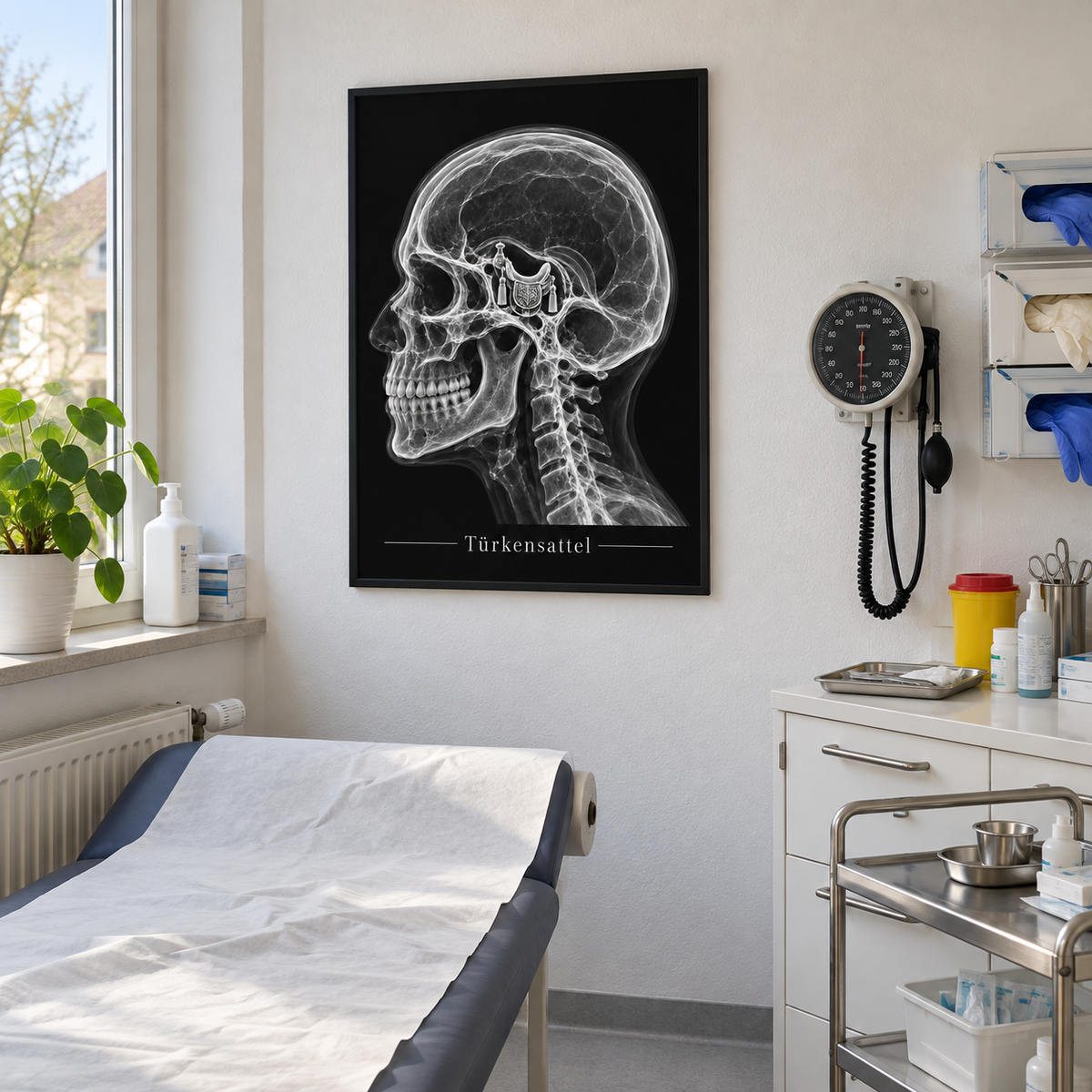 Türkensattel – gerahmtes Wandbild im Behandlungszimmer