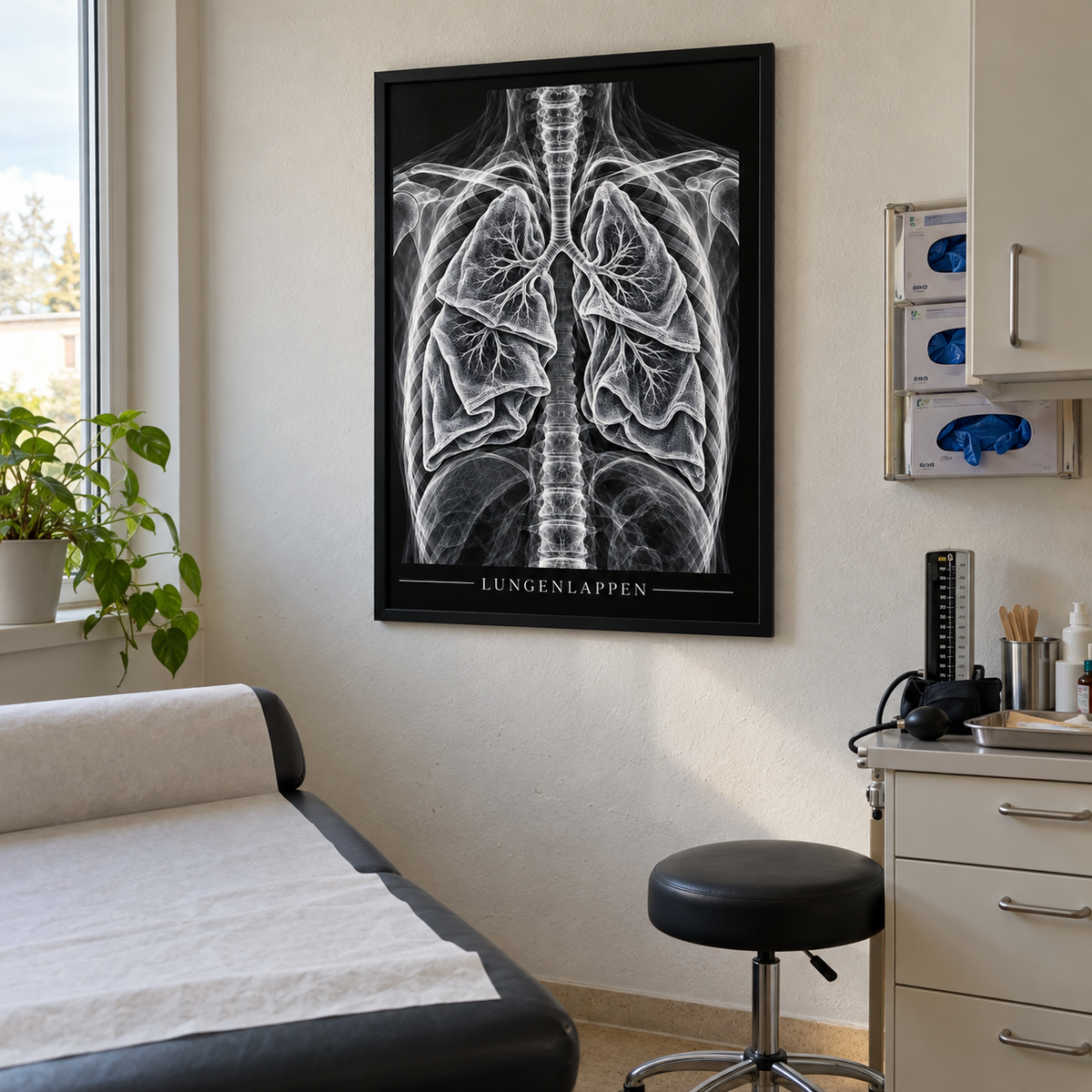 Lungenlappen – gerahmtes Wandbild im Behandlungszimmer