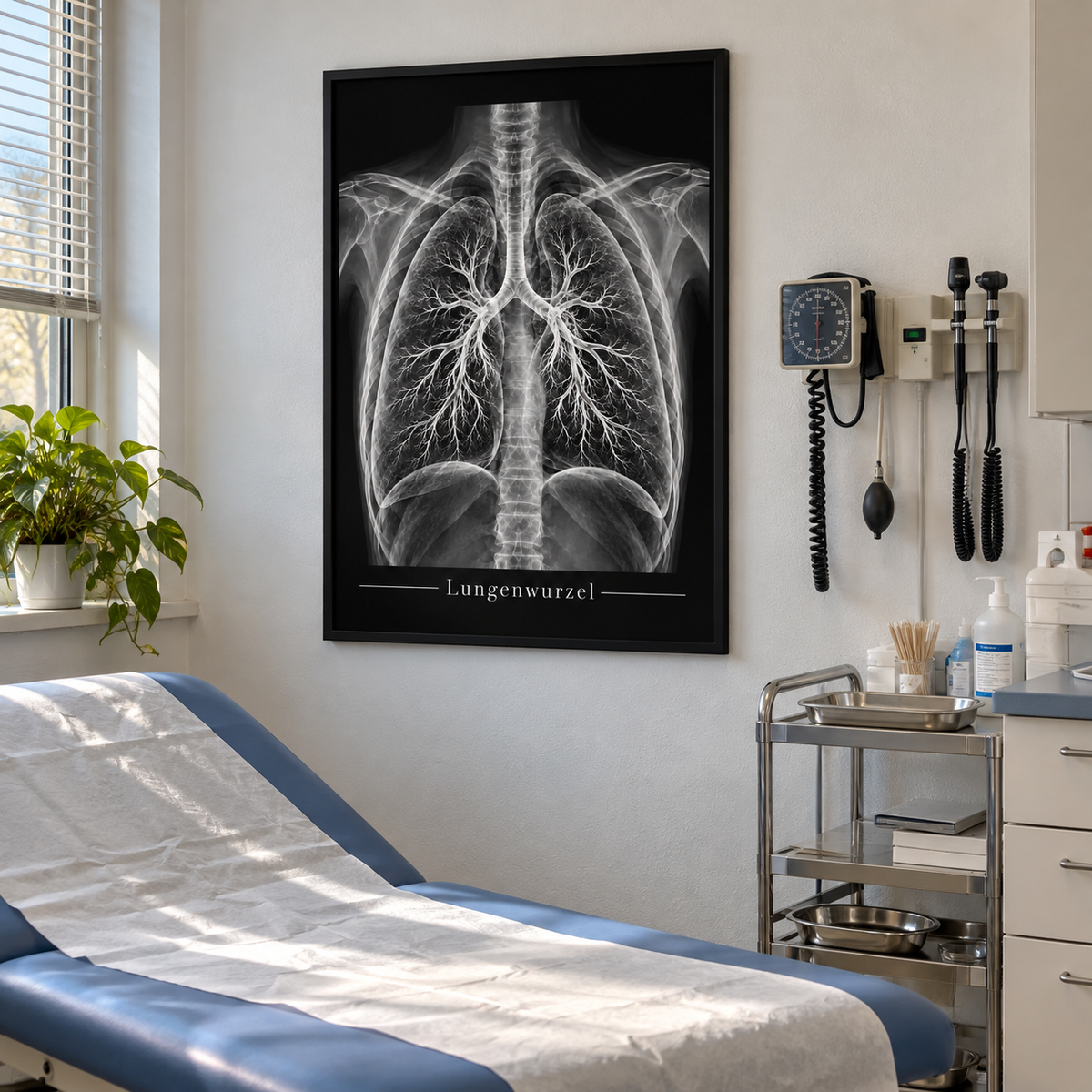 Lungenwurzel – gerahmtes Wandbild im Behandlungszimmer