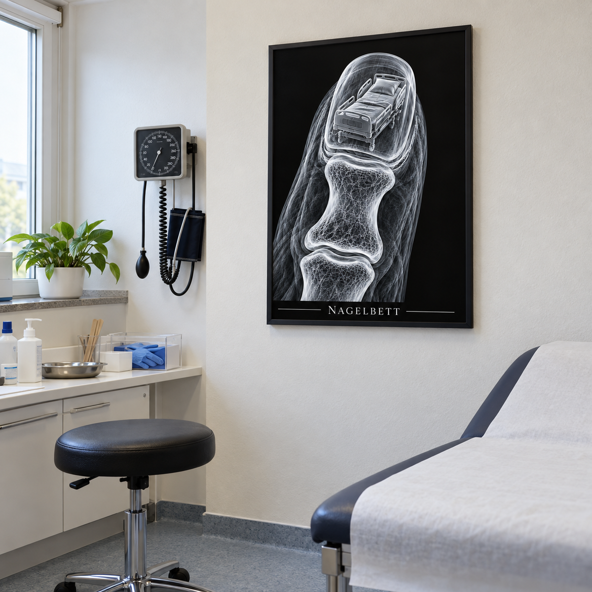 Nagelbett – Klinikbett – gerahmtes Wandbild im Behandlungszimmer