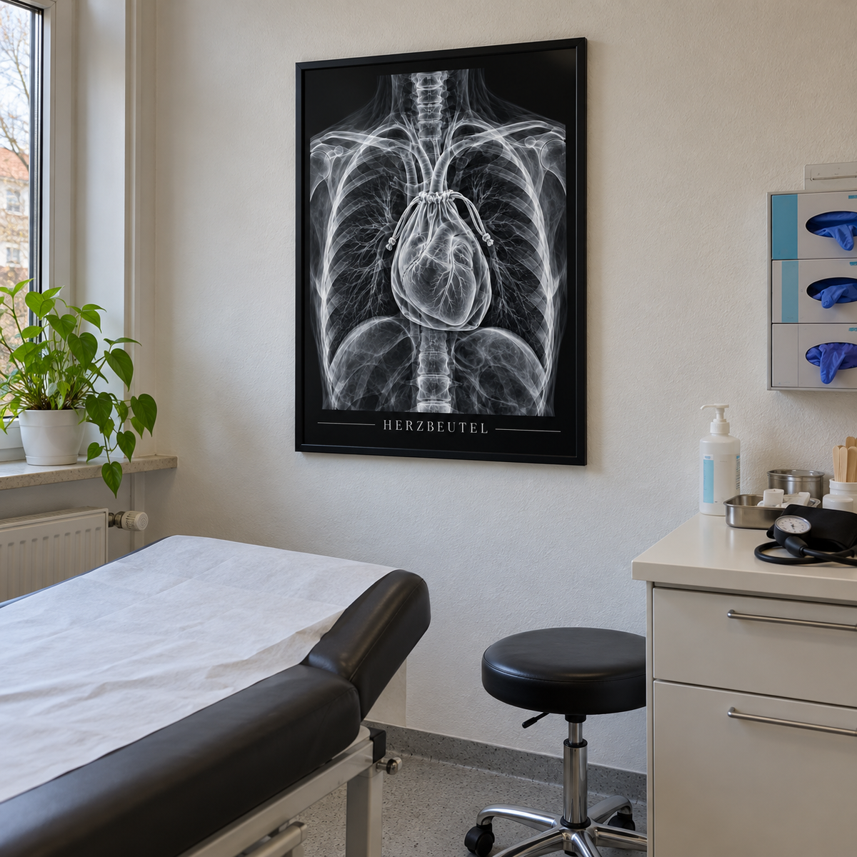 Herzbeutel – gerahmtes Wandbild im Behandlungszimmer