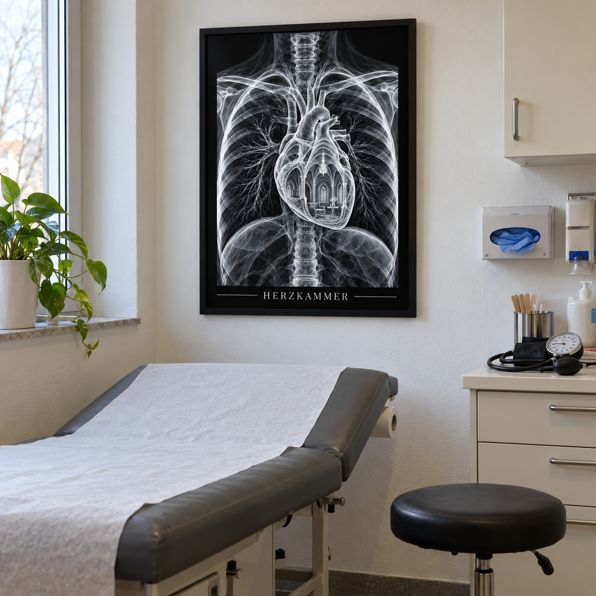 Herzkammer – Salon – gerahmtes Wandbild im Behandlungszimmer