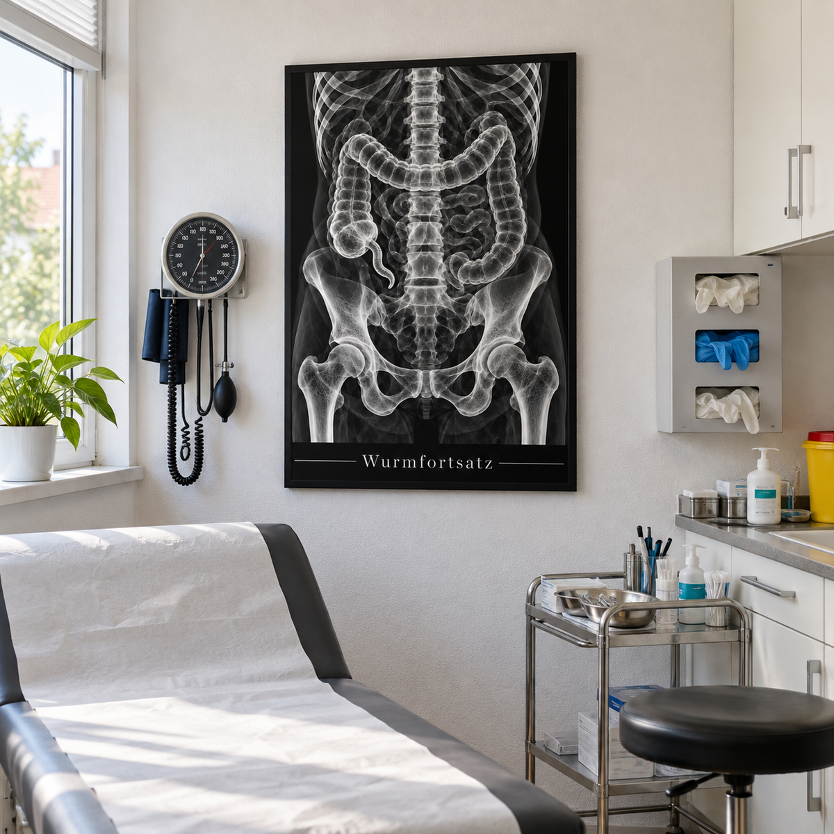 Wurmfortsatz – gerahmtes Wandbild im Behandlungszimmer