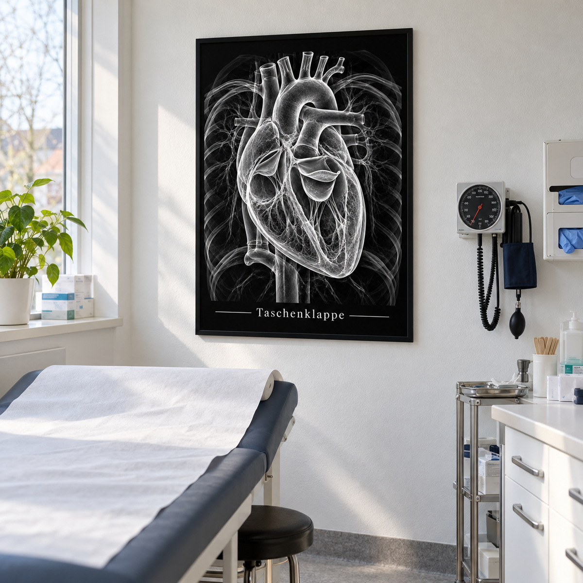 Taschenklappe – gerahmtes Wandbild im Behandlungszimmer