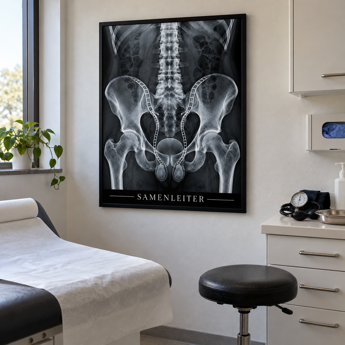 Samenleiter – gerahmtes Wandbild im Behandlungszimmer