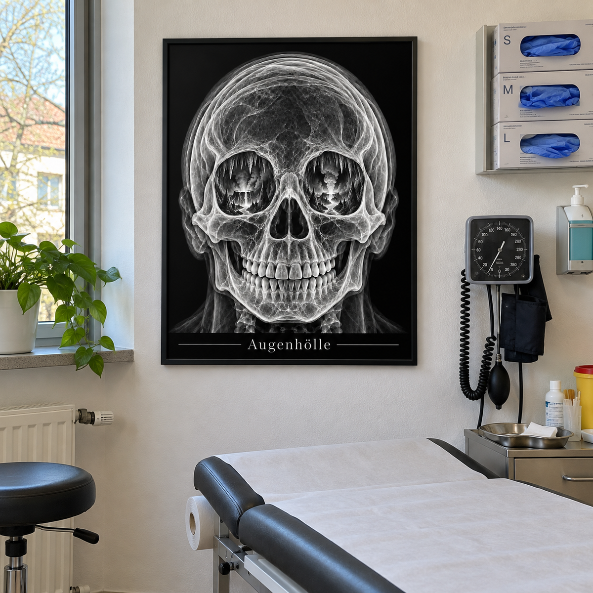 Augenhölle – Vulkanblick – gerahmtes Wandbild im Behandlungszimmer