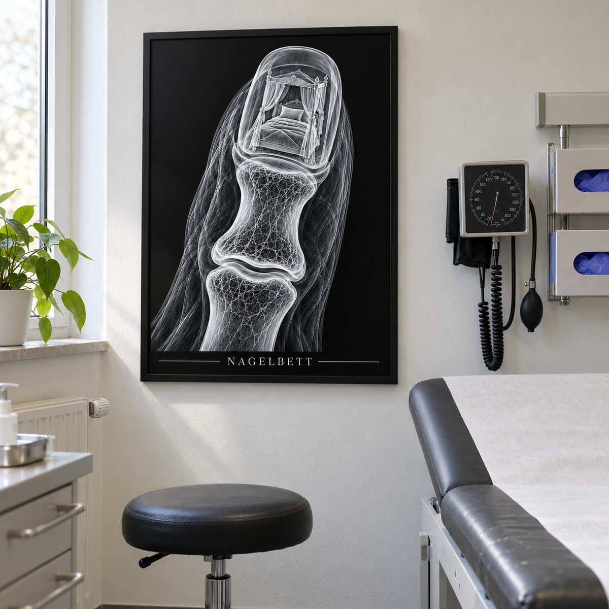 Nagelbett – Baldachin – gerahmtes Wandbild im Behandlungszimmer