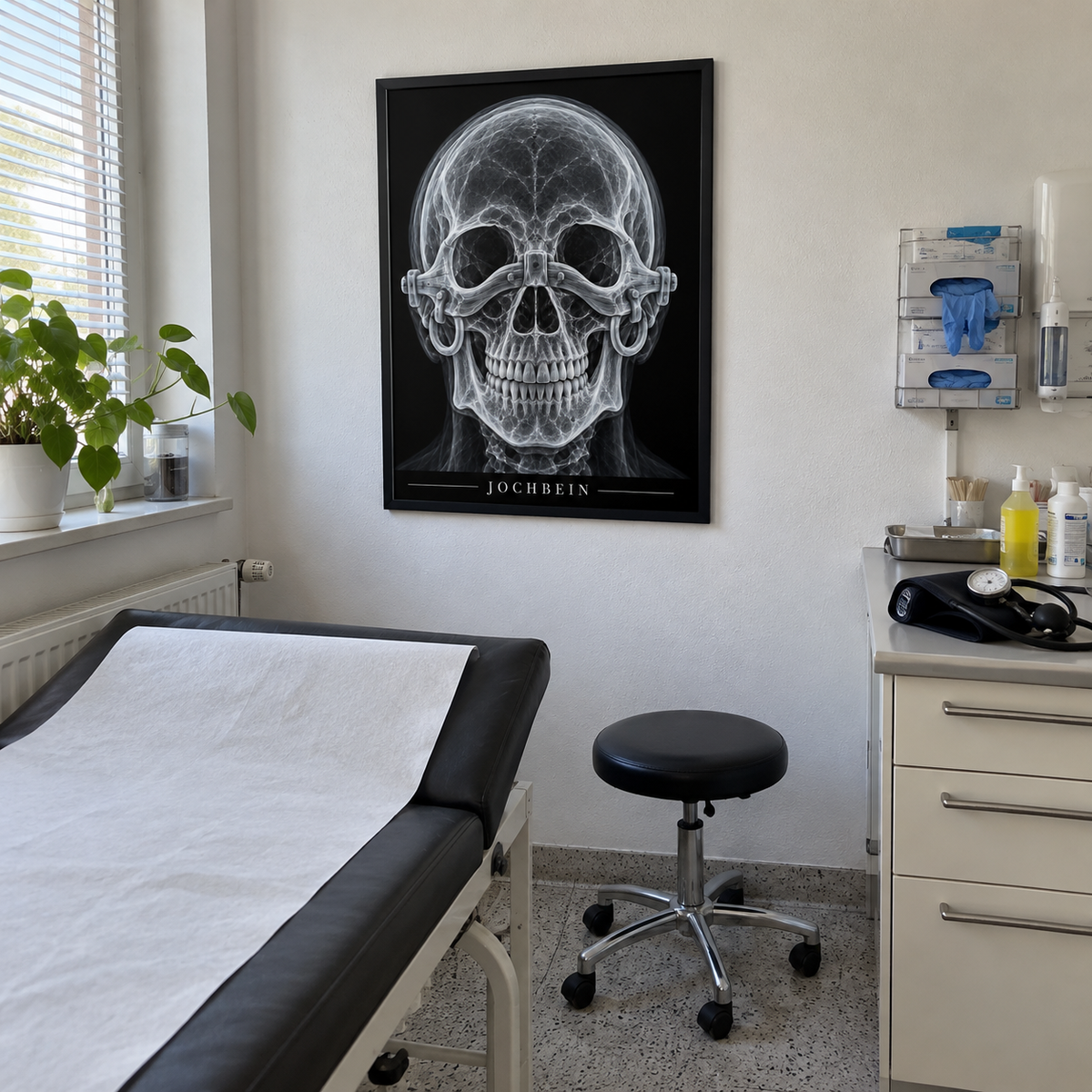 Jochbein – gerahmtes Wandbild im Behandlungszimmer