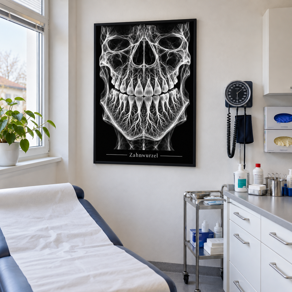 Zahnwurzel – gerahmtes Wandbild im Behandlungszimmer