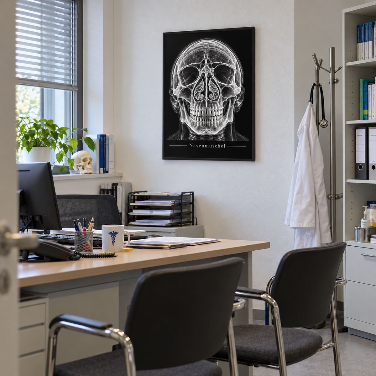 Nasenmuschel – gerahmtes Wandbild im Praxisbüro