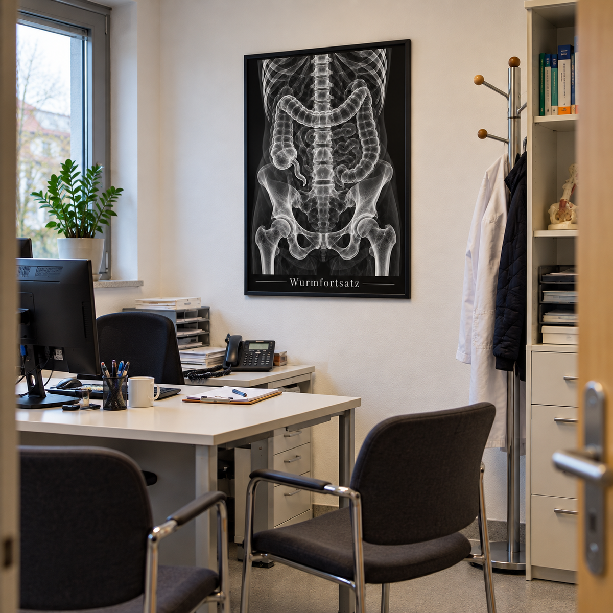 Wurmfortsatz – gerahmtes Wandbild im Praxisbüro