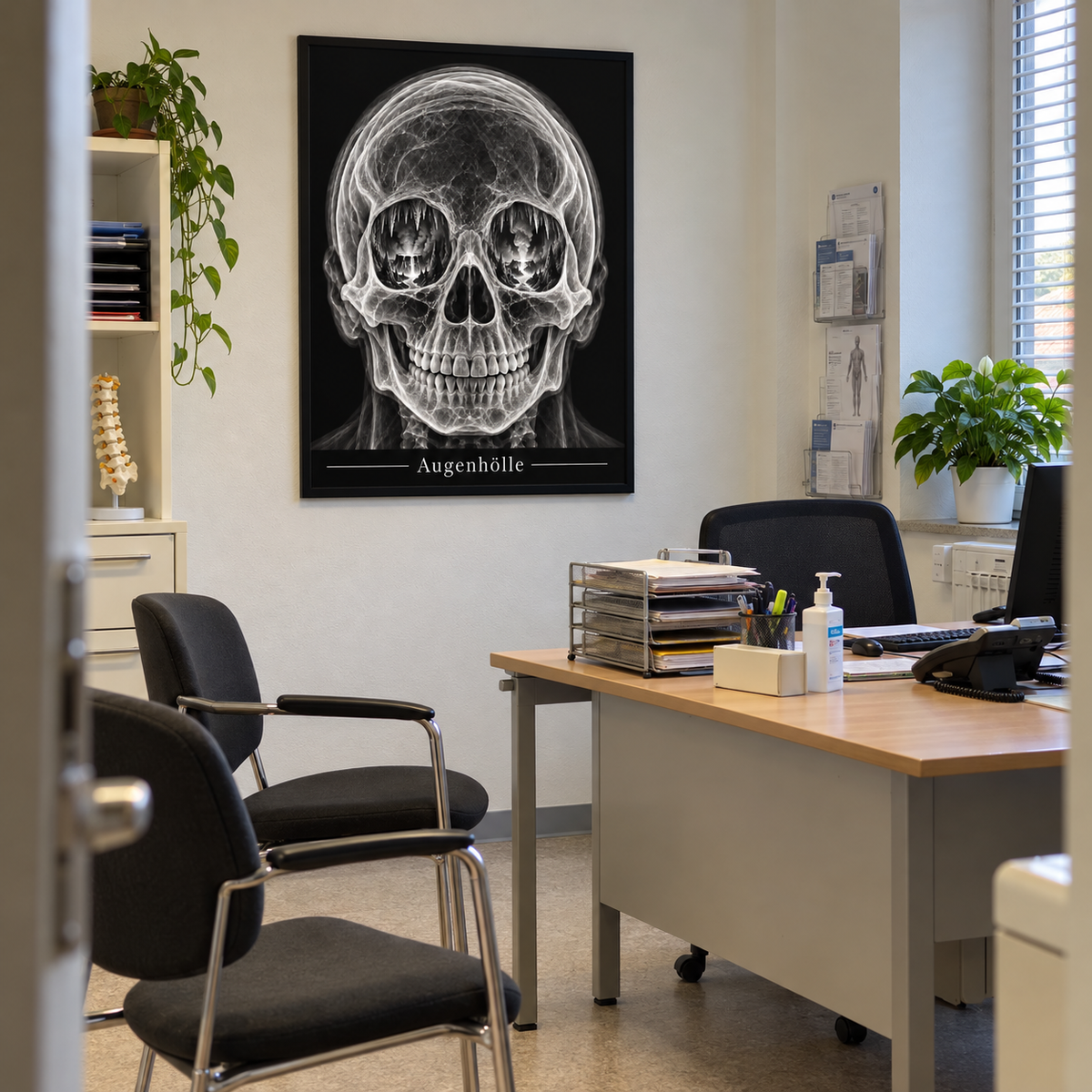 Augenhölle – Vulkanblick – gerahmtes Wandbild im Praxisbüro