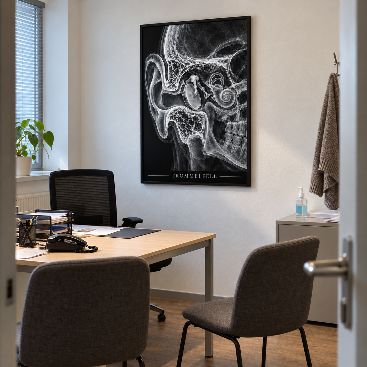 Trommelfell – gerahmtes Wandbild im Praxisbüro