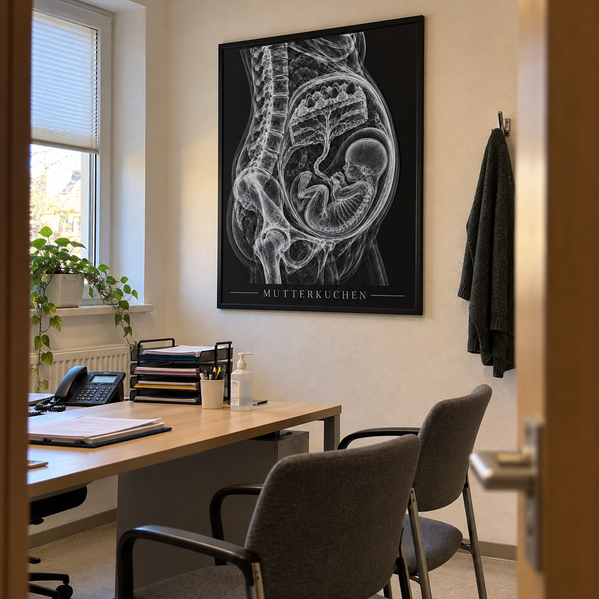 Mutterkuchen – gerahmtes Wandbild im Praxisbüro