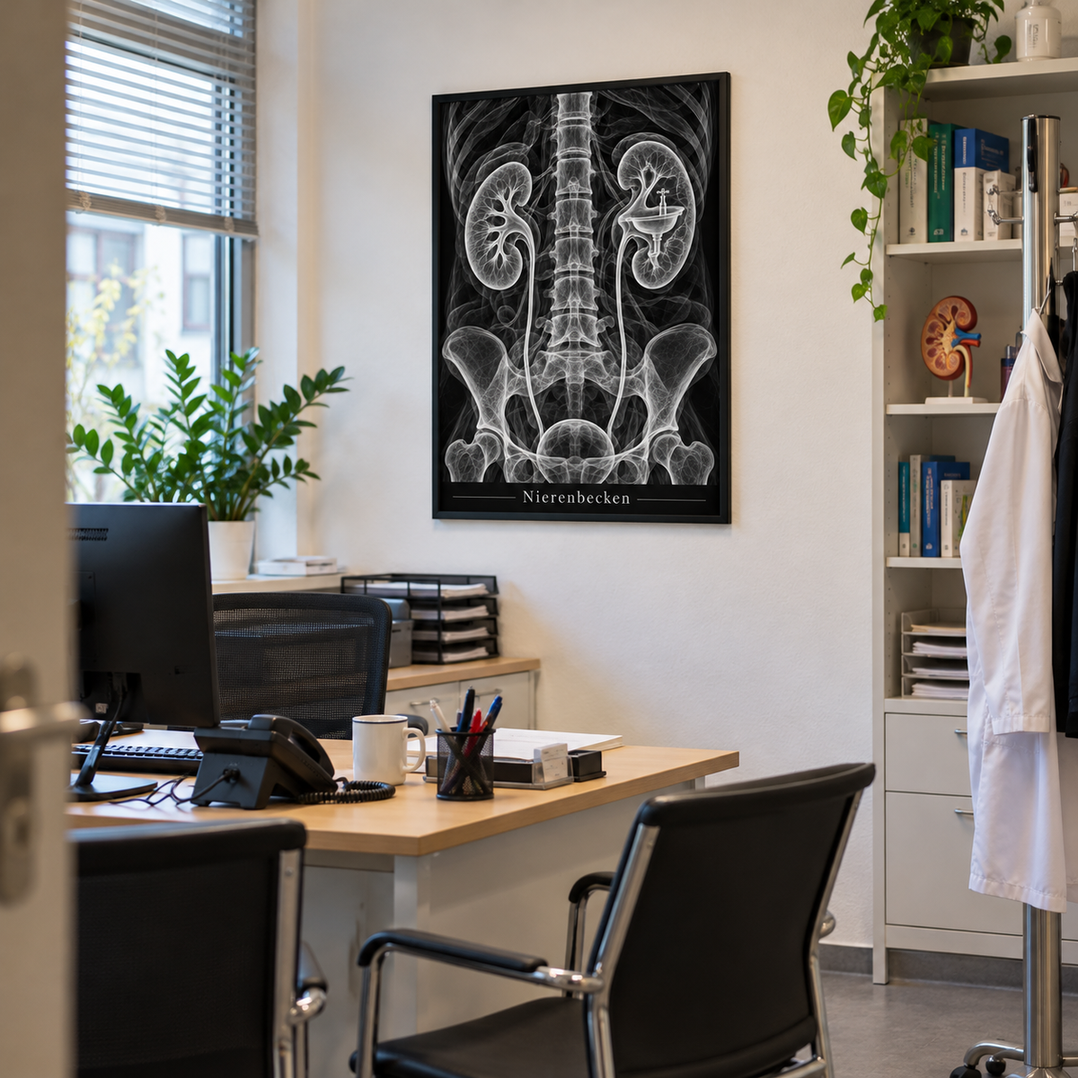 Nierenbecken – gerahmtes Wandbild im Praxisbüro
