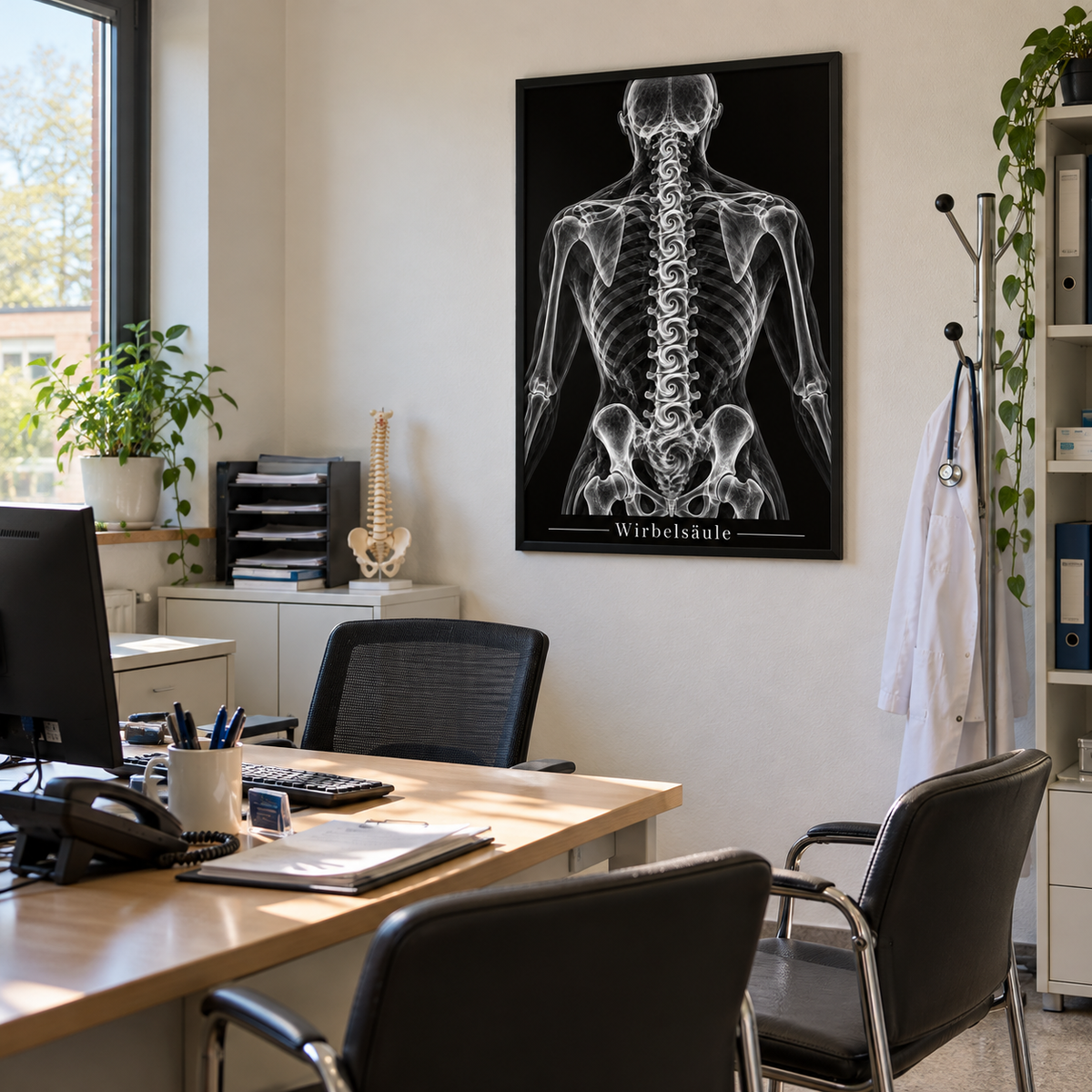 Wirbelsäule – gerahmtes Wandbild im Praxisbüro
