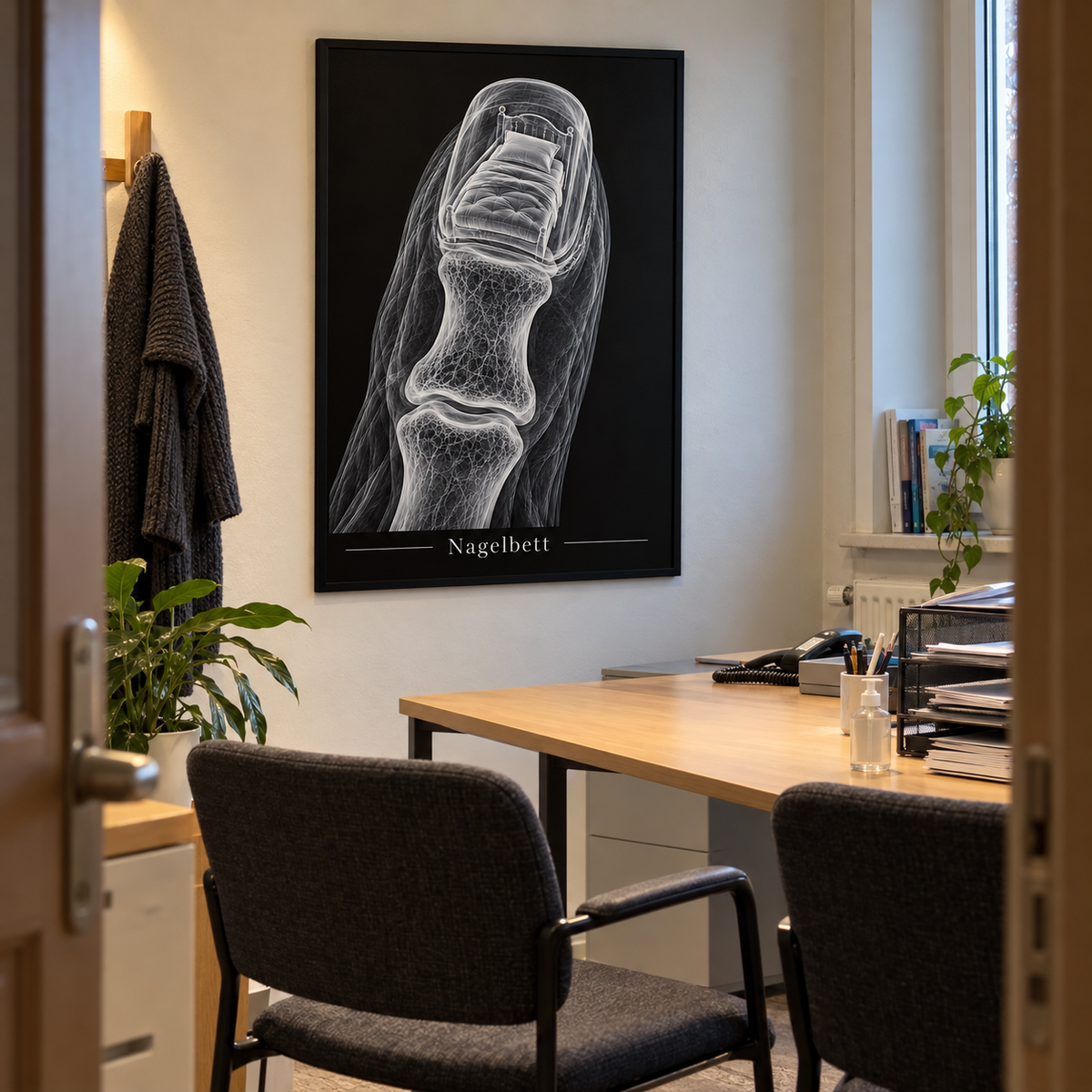 Nagelbett – gerahmtes Wandbild im Praxisbüro