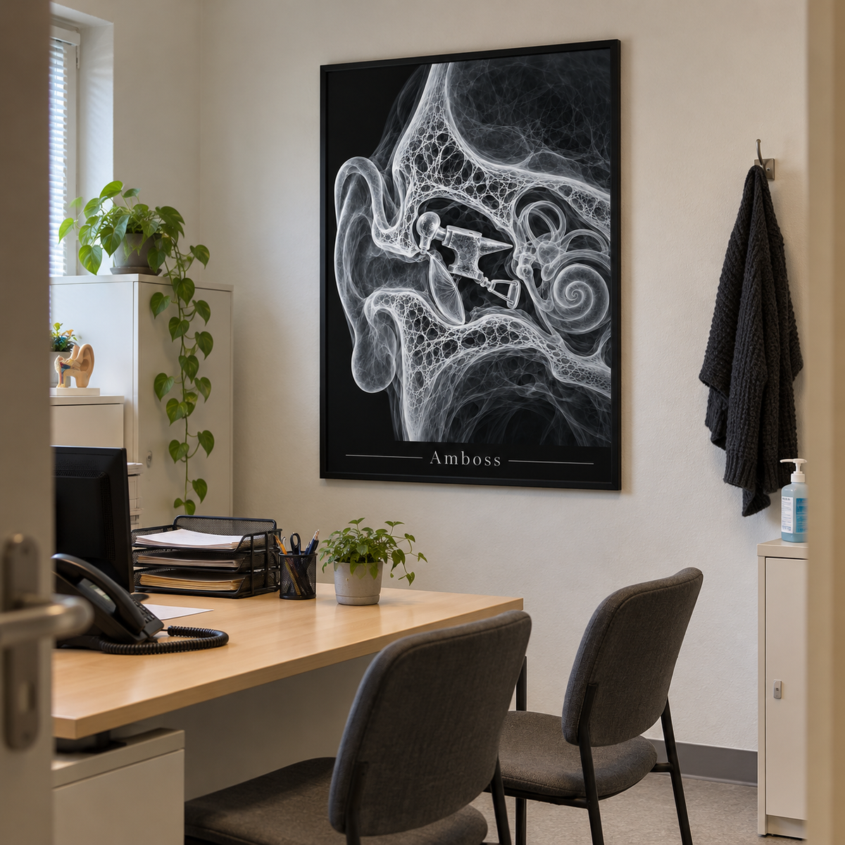 Amboss – gerahmtes Wandbild im Praxisbüro