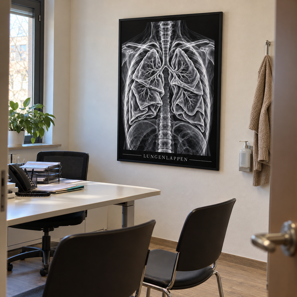 Lungenlappen – gerahmtes Wandbild im Praxisbüro