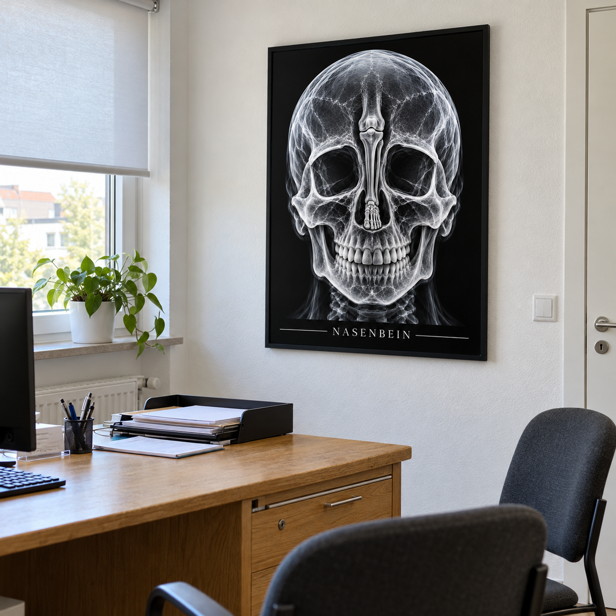 Nasenbein – gerahmtes Wandbild im Praxisbüro
