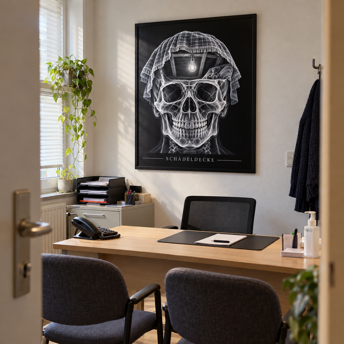 Schädeldecke – Deckenhöhle – gerahmtes Wandbild im Praxisbüro