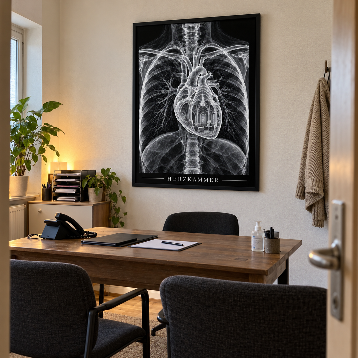 Herzkammer – Salon – gerahmtes Wandbild im Praxisbüro