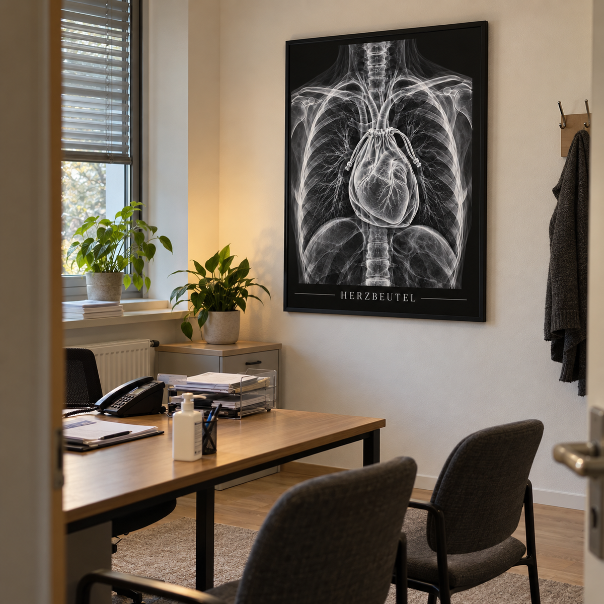 Herzbeutel – gerahmtes Wandbild im Praxisbüro