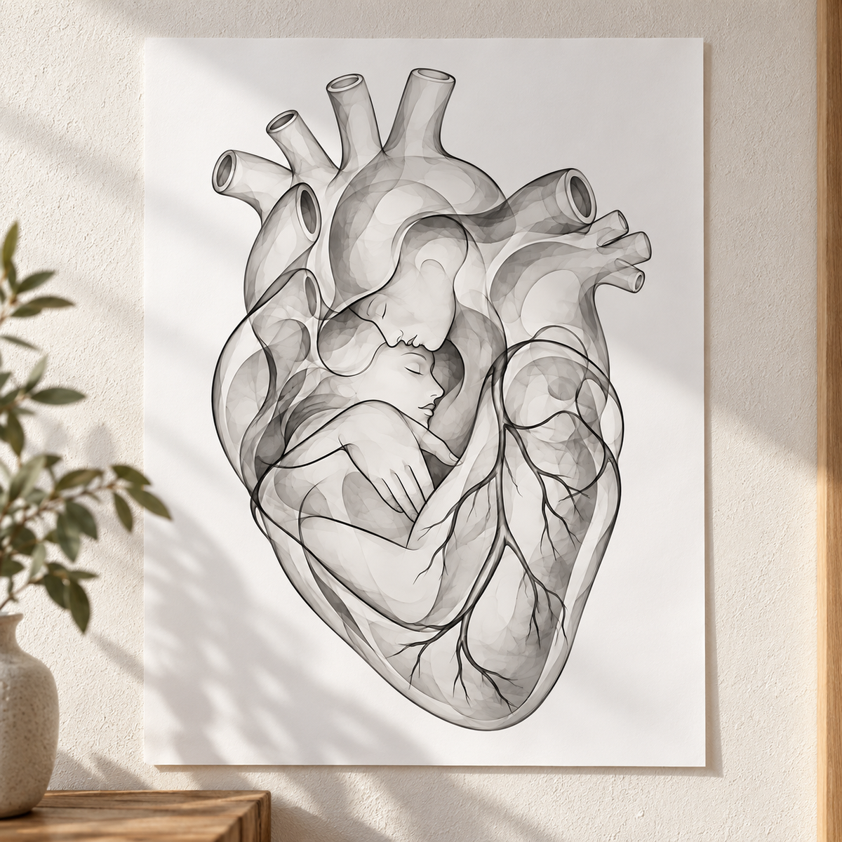 Stirnkuss – Sanfte Linien als Poster ohne Rahmen.