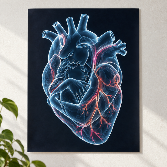 Stirnkuss – Blaue Geborgenheit als Poster ohne Rahmen.