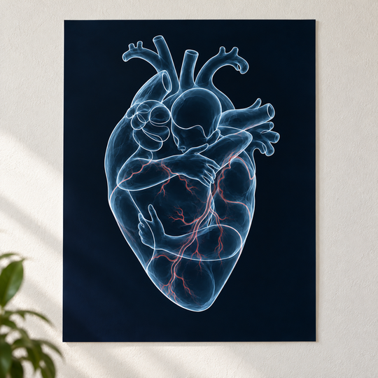 Herzumarmung – Blaue Verbundenheit als Poster ohne Rahmen.