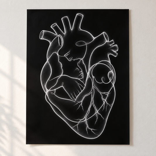 Stirnkuss – Leuchtende Stille als Poster ohne Rahmen.