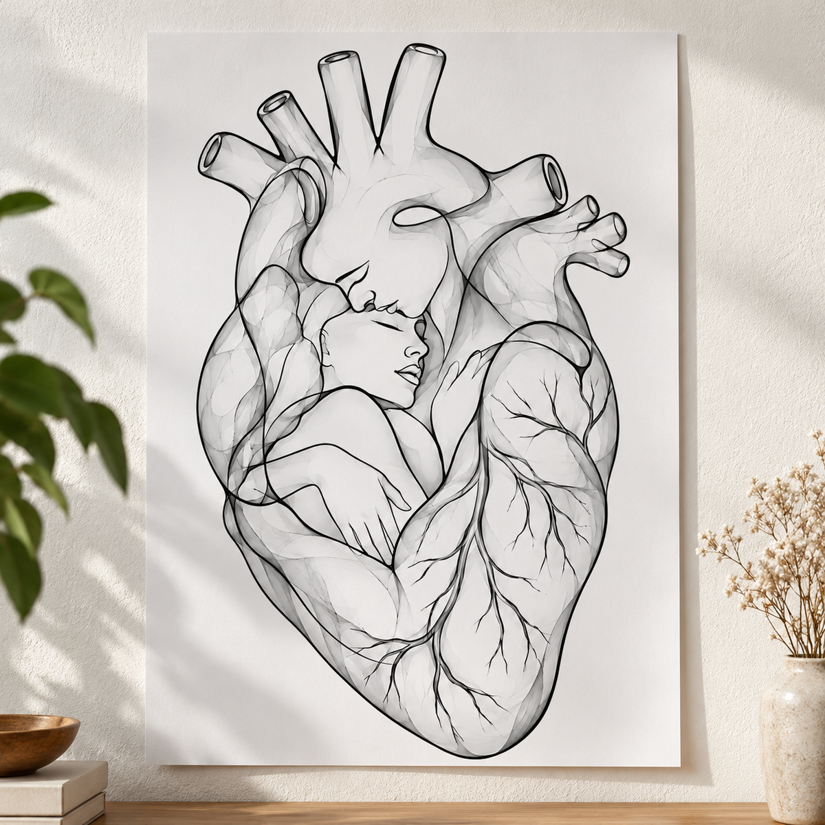 Stirnkuss – Klare Nähe als Poster ohne Rahmen.
