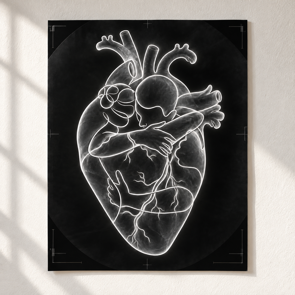 Herzumarmung – Röntgenfilm als Poster ohne Rahmen.