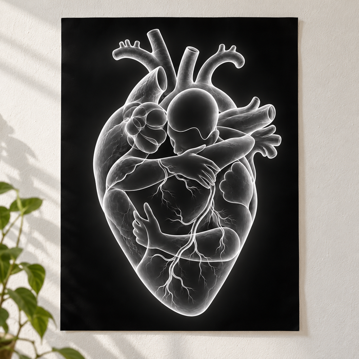 Herzumarmung – Lichtschein als Poster ohne Rahmen.