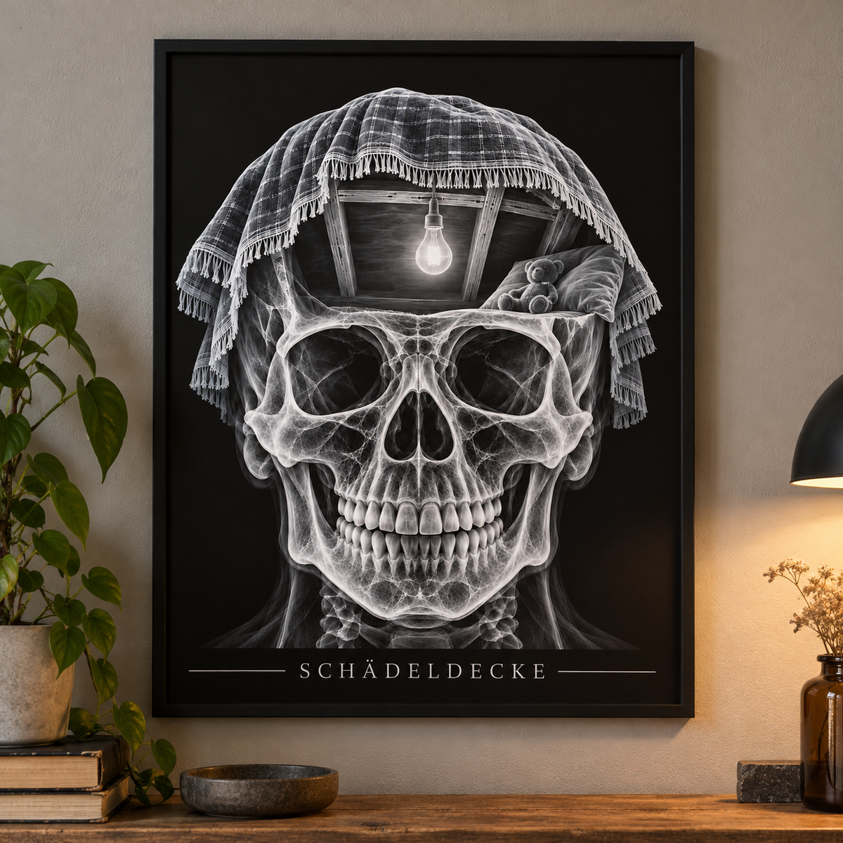 Schädeldecke – Deckenhöhle – Poster mit schwarzem Rahmen