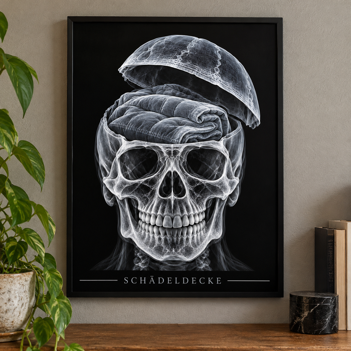 Schädeldecke – Deckenstapel – Poster mit schwarzem Rahmen