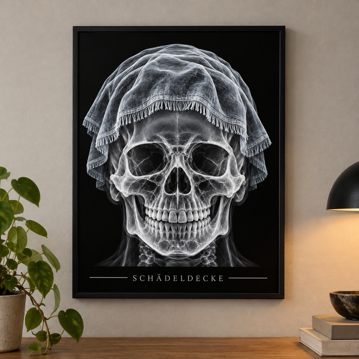 Schädeldecke – Fransendecke – Poster mit schwarzem Rahmen