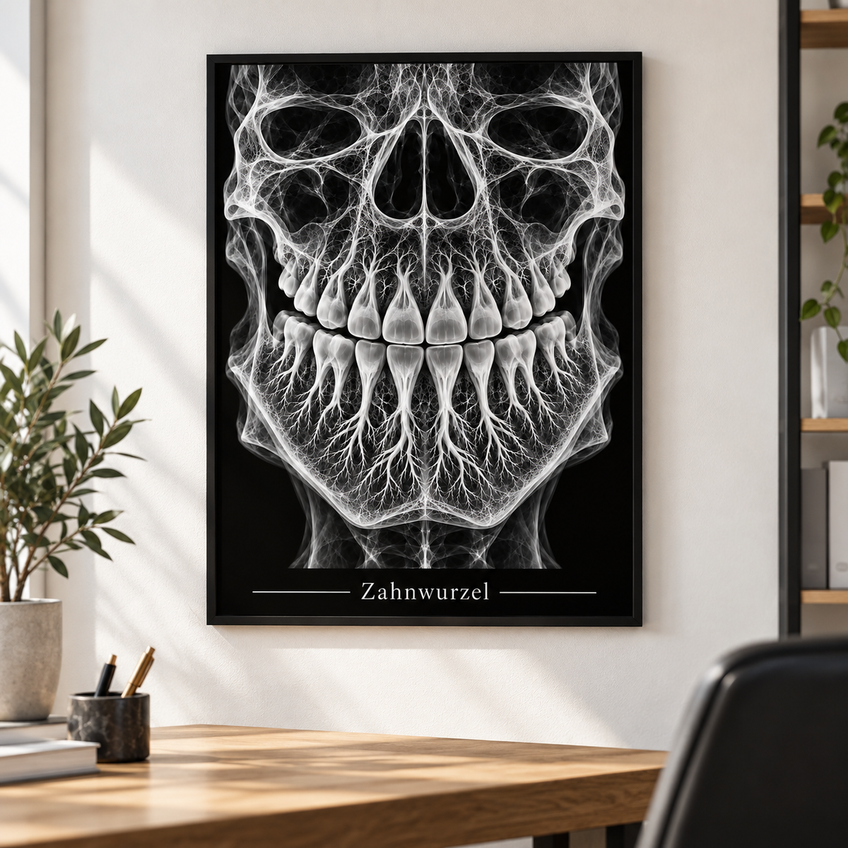 Zahnwurzel – Poster mit schwarzem Rahmen