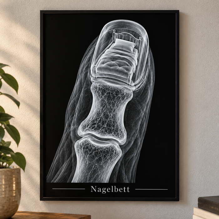 Nagelbett – Poster mit schwarzem Rahmen